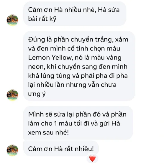 Tin nhắn đánh giá của Anh Hoàng